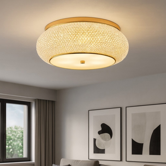 Pasha' pl10 ideal lux plafoniera per camera da letto 40cm cristallo metallo oro lucido