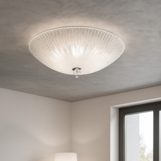 Ideal lux shell pl6 plafoniera da salotto rotonda di cristallo trasparente