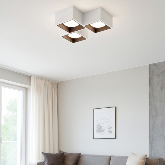 Sforzin nasso plafoniera quadrata in gesso dettagli bronzo 3 luci