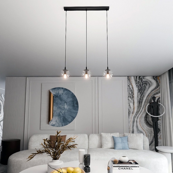 Lampadario moderno per soggiorno sfere vetro trasparente fp