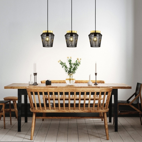 Escandidos eglo lampadario da cucina colore nero 3 luci pendenti