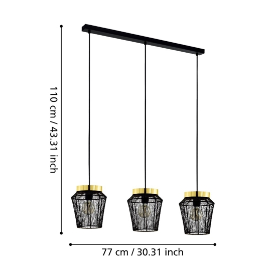 Escandidos eglo lampadario da cucina colore nero 3 luci pendenti