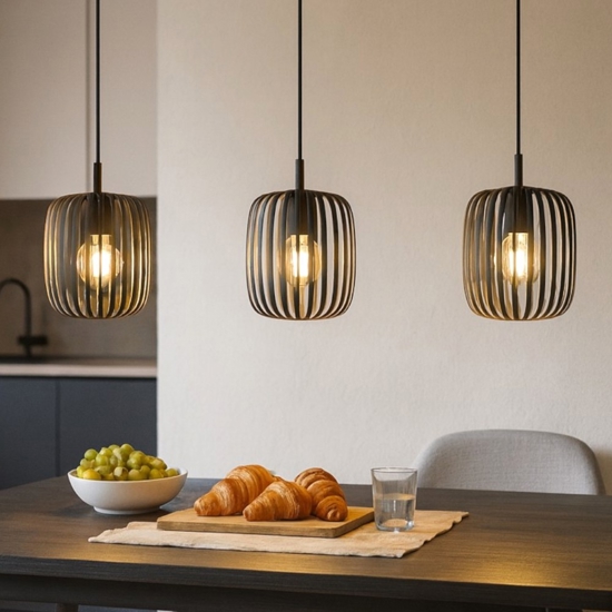 Romazzina eglo lampadario da cucina colore nero con 3 luci pendenti