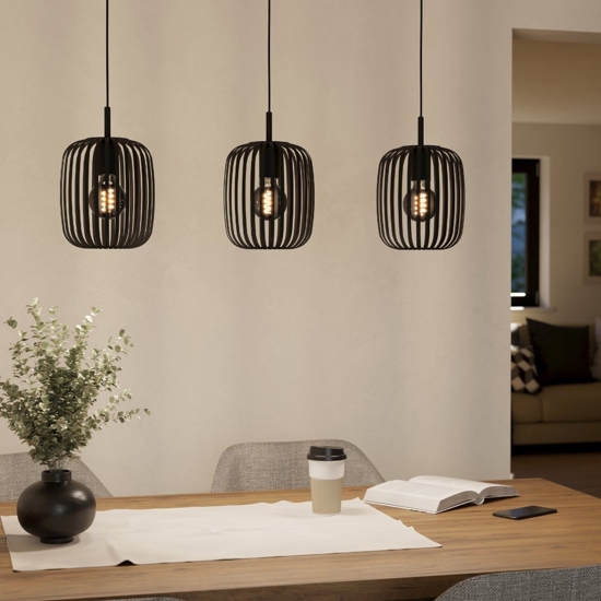 Romazzina eglo lampadario da cucina colore nero con 3 luci pendenti
