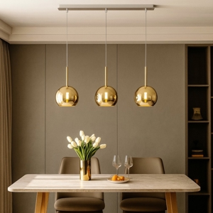 Lampadario per soggiorno moderno sfere vetri oro