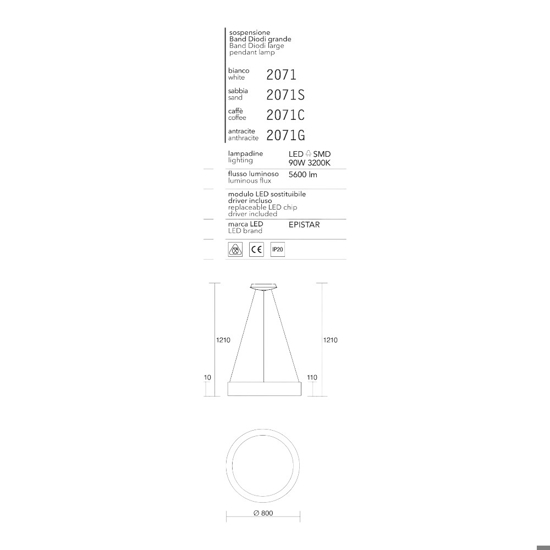 Affralux band diodi 80cm lampadario cerchio led antracite