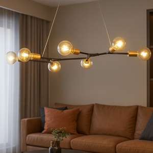 Lampadario per soggiorno nero sfere vetro oro