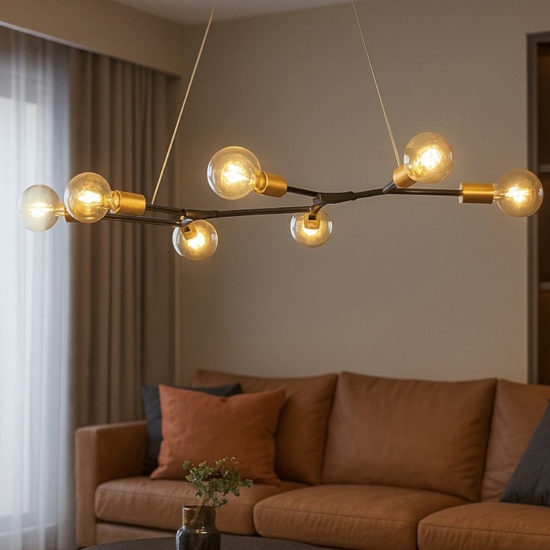 Lampadario per soggiorno nero sfere vetro oro