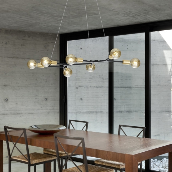 Lampadario per soggiorno nero sfere vetro oro
