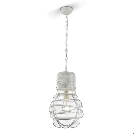Lampadadario moderno lampadina gigante bianco anticato vetro fp