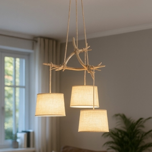Lampadario 3 luci rami di legno per soggiorno