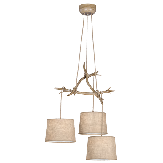 Lampadario 3 luci rami di legno per soggiorno