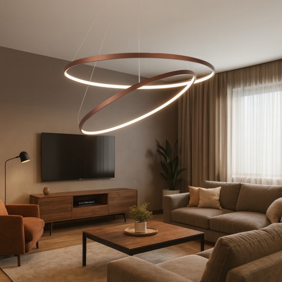 Lampadario moderno cerchi led 3000k marrone per soggiorno
