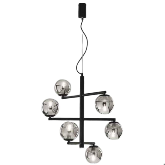 Ondaluce so gizah lampadario moderno nero da soggiorno 6 luci vetri fume