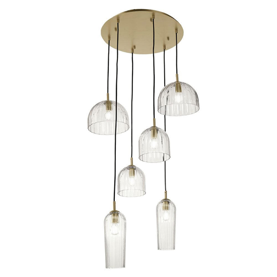 Lampadario moderno puck ondaluce vetri trasparente metallo oro