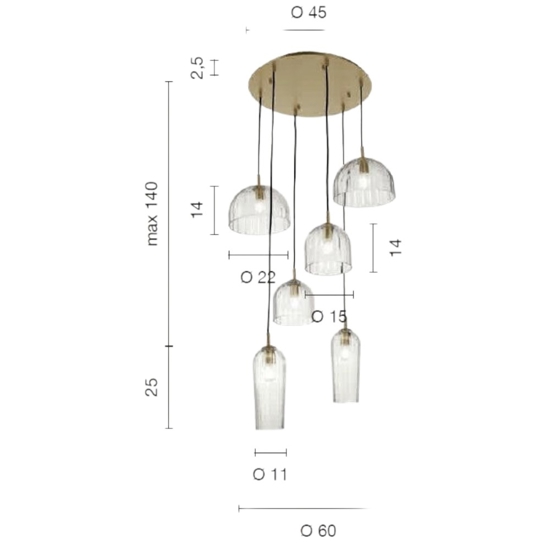Lampadario moderno puck ondaluce vetri trasparente metallo oro