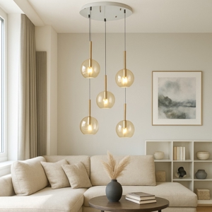 Lampadario top light vetri ambra per soggiorno moderno