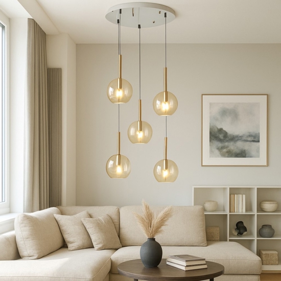 Lampadario top light vetri ambra per soggiorno moderno