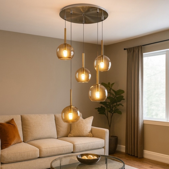 Lampadario top light vetri ambra per soggiorno moderno