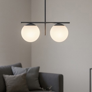 Lampadario moderno jugen miloox ottanio due sfere vetro bianco