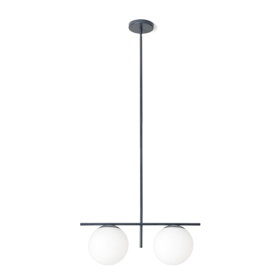 Lampadario moderno jugen miloox ottanio due sfere vetro bianco