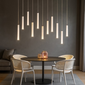 Lampadario per tavolo soggiorno moderno cilindri bianco led 3000k dimmerabile