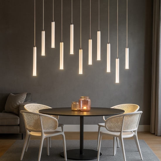 Lampadario per tavolo soggiorno moderno cilindri bianco led 3000k dimmerabile