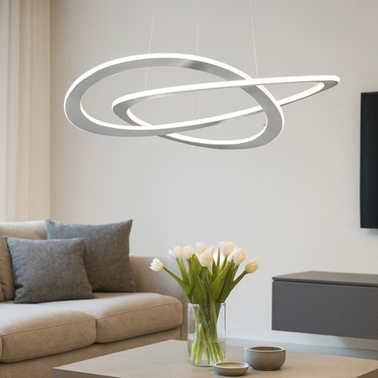Lampadario  led 52w 3000k dimmerabile grigio per soggiorno moderno