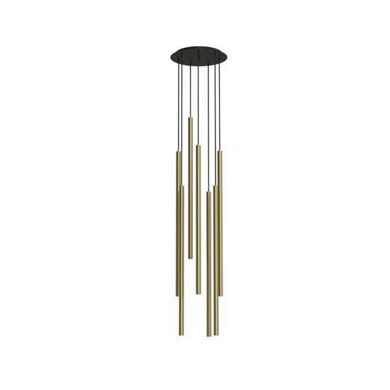 Lampadario moderno a cascata 7 luci cilindri oro per soggiorno