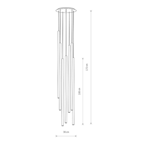 Lampadario moderno a cascata 7 luci cilindri oro per soggiorno