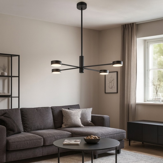 Lampadario moderno nero luci orientabili per soggiorno lampadine gx53