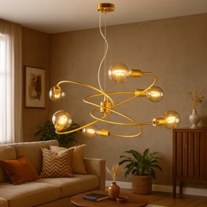Lampadario vortice 6 luci design oro scuro per soggiorno