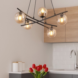 Lampadario moderno nero per soggiorno vetri ambra fp