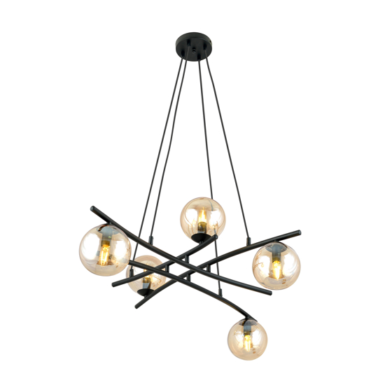 Lampadario moderno nero per soggiorno vetri ambra fp