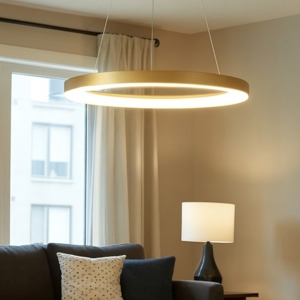 Lampadario moderno cerchio oro anello led 48w 2700k dimmerabile