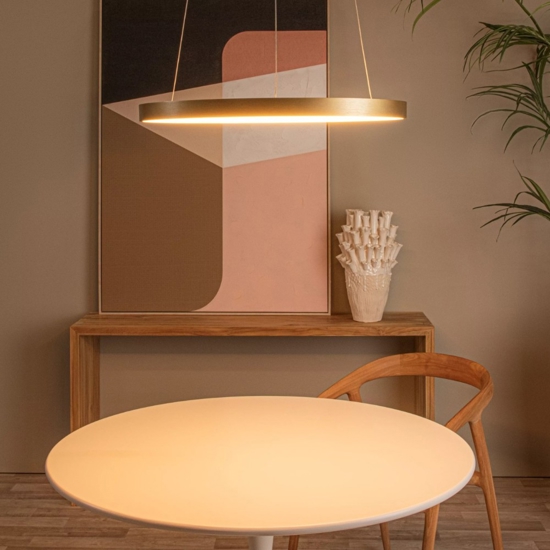Lampadario moderno cerchio oro anello led 48w 2700k dimmerabile
