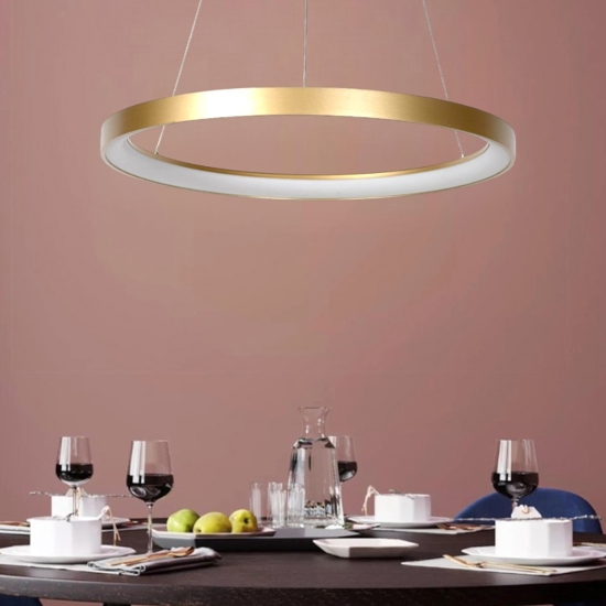 Lampadario moderno cerchio oro anello led 48w 2700k dimmerabile