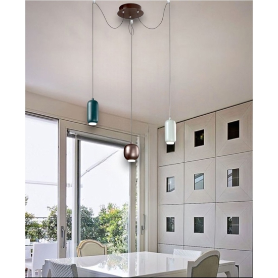 Perenz bullet lampadario led 3 luci petrolio salvia marrone 3000k