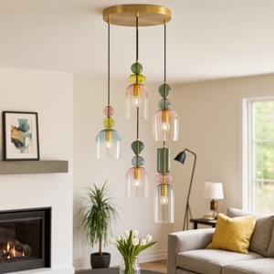 Lampadario per soggiorno moderno vetri multicolor pendenti