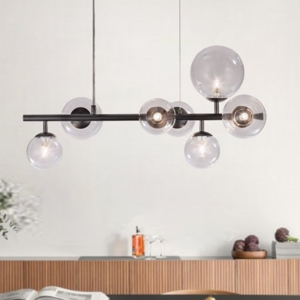 Lampadario design per soggiorno moderno nero con sfere di vetro