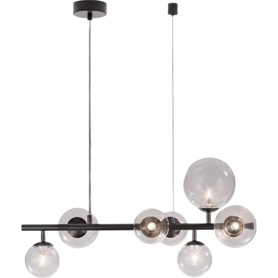 Lampadario design per soggiorno moderno nero con sfere di vetro