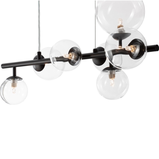 Lampadario design per soggiorno moderno nero con sfere di vetro