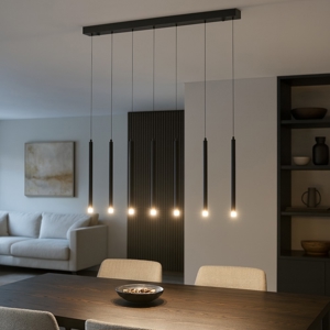 Lampadario nero con 8 pendenti led per sala moderna