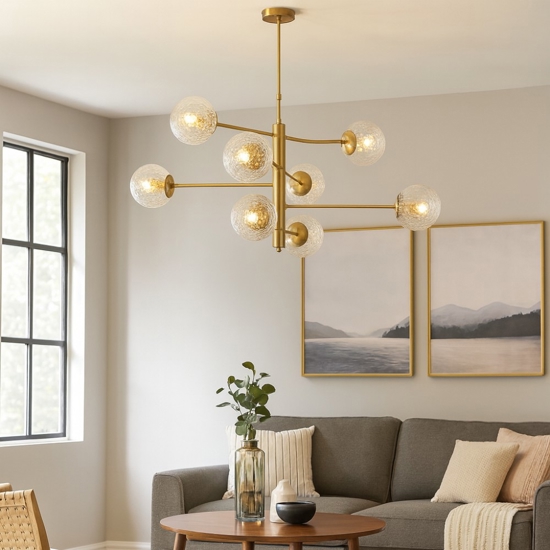 Lampadario moderno 8 luci oro bronzato per soggiorno