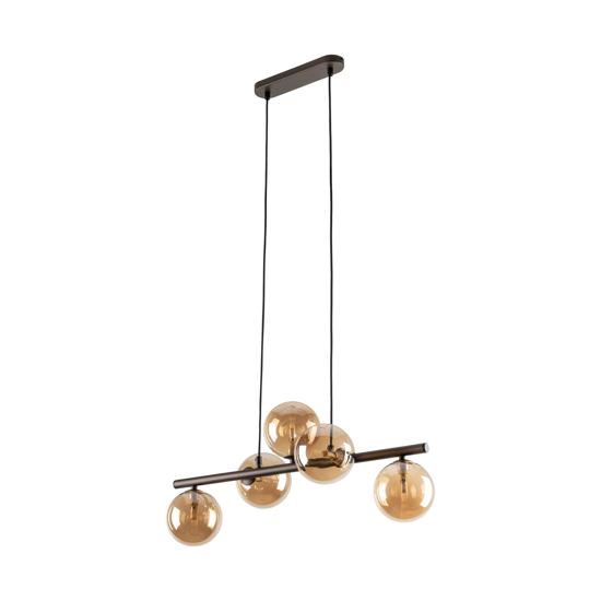 Lampadario moderno sfere vetri ambra per sala da pranzo