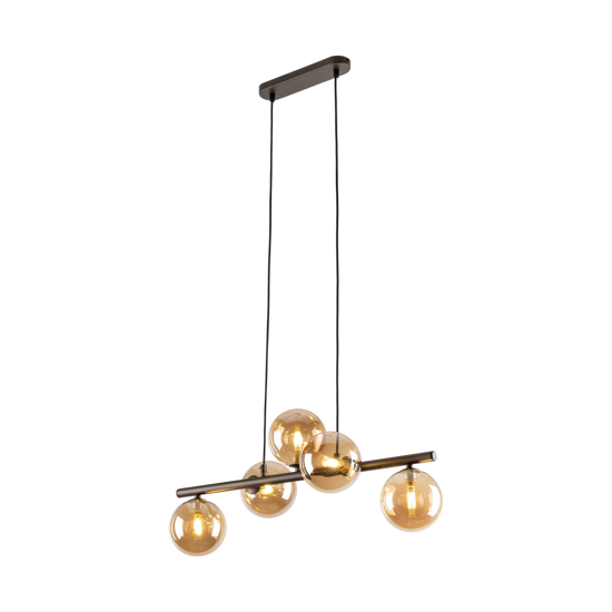 Lampadario moderno sfere vetri ambra per sala da pranzo