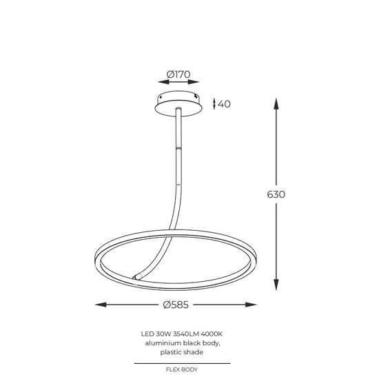 Lampadario moderno cerchio nero led 30w 4000k
