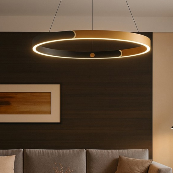 Lampadario led cerchio oro nero 30w 3000k