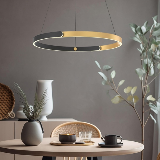 Lampadario led cerchio oro nero 30w 3000k