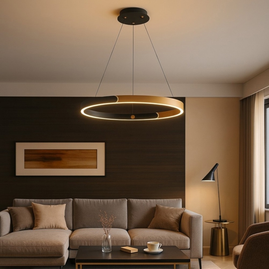 Lampadario led cerchio oro nero 30w 3000k